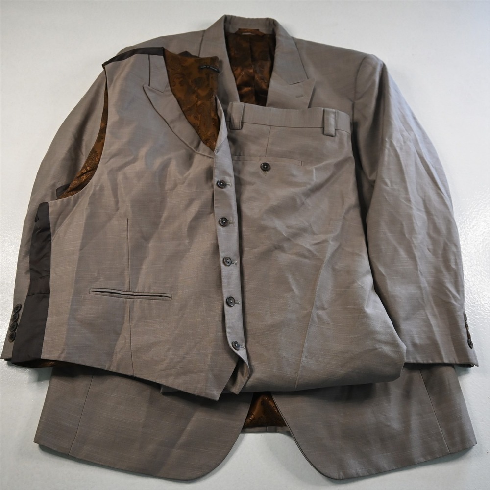 Steve‎ Harvey 44R 36x28 Tan Bown King 3 Piece Vest Mens Jacket Pants Suit